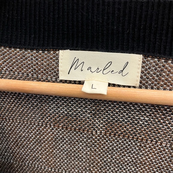 Brown, black, cream plaid cardigan. Size Large. - Picture 4 of 4